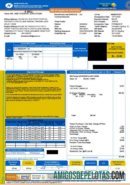 realista Modelo de conta de serviços públicos da India Tata Power Company Limited em formatos Word e PDF
